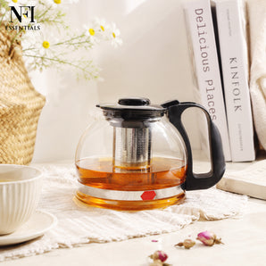 NFI essentials Glass Tea Infuser Mug with Stainless Steel Tea Strainer & Lid, Great for Loose Leaf Tea, Blooming Tea, Tea Bags & Fruit Infused Water