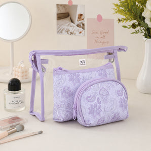 NFI essentials 3 Pcs. Cosmetic Pouch Makeup Pouch Vanity Bag Travel Organizer Toiletry Pouch for Women Zippered Pouch Set, Large, Medium, Small Makeup Bag