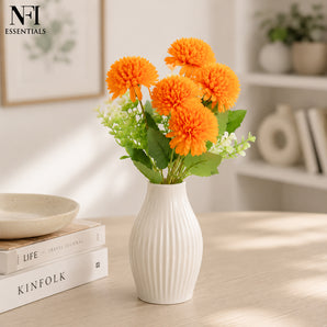 NFI essentials Artificial Orange Marigold Flower Bunch for Home Decoration, Realistic Genda Flower Stems for Vase Decor, Faux Flowers for Vase Arrangement, Living Room