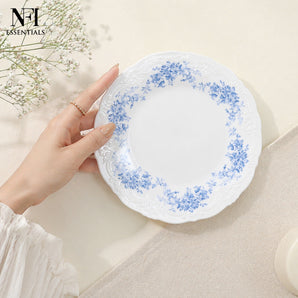 NFI essentials 8 inch Ceramic Quarter Plate with Elegant Blue Floral Design, Premium Serving Plate for Snacks, Desserts, Breakfast & Appetizers, Microwave & Dishwasher Safe Kitchen Plate