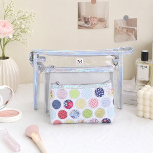 NFI essentials 3-in-1 Transparent Makeup Organizer Pouch Set for Women, Multipurpose Toiletry Storage Kit for Makeup, Skincare, Jewelry & Travel Essentials, PVC Cosmetic Travel Bag