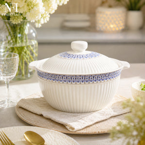 NFI essentials Ceramic Casserole Serving Bowl Set with Lid, Soup & Curry Bowl for Kitchen & Dining, Microwave Safe Ceramic Serving Dish for Dal, Sabzi, Rice, Pasta & Food Storage (Medium)