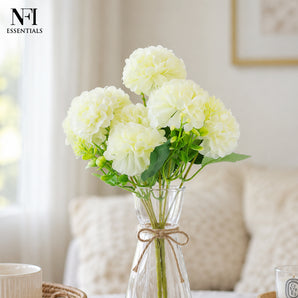 NFI essentials Artificial White Hydrangea Flower Bunch for Home Decor, Floral Bouquet with Realistic Green Leaves, Decorative Artificial Flowers for Vase, Living Room, Office
