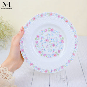 NFI essentials 8 inch Ceramic Quarter Plate with Elegant Blue Floral Design, Premium Serving Plate for Snacks, Desserts, Breakfast & Appetizers, Microwave & Dishwasher Safe Kitchen Plate