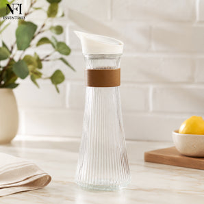 NFI essentials Juice Carafe with Lid, Premium Clear Glass Water Jug for Refrigerator, Dining Table, Leakproof Beverage Pitcher for Water, Juice, Iced Tea, Lemonade & Cold Drinks