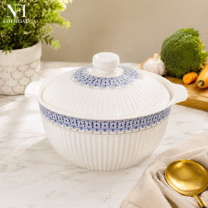 NFI essentials Ceramic Casserole Serving Bowl Set with Lid, Soup & Curry Bowl for Kitchen & Dining, Microwave Safe Ceramic Serving Dish for Dal, Sabzi, Rice, Pasta & Food Storage (Small)