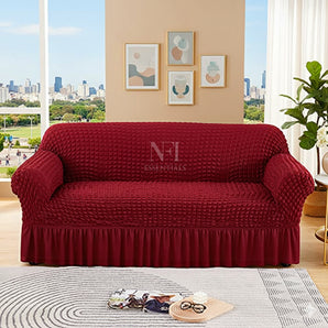 NFI Essentials 3 Seater Turkish Style Sofa Cover with Skirt Couch Slipcover with Textured Fabric Washable and Anti-Slip Elasticity Furniture Protector for Living Room