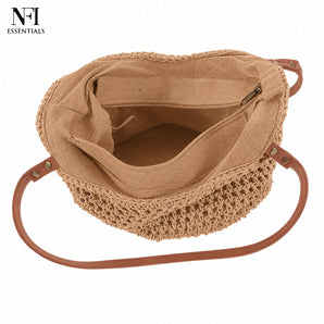 NFI essentials Ethnic Knitted Straw Wicker Bags for Women & Girls Braided Woven Design Handmade Crafted Handbags Summer Beach Traditional Hobo Bag Tote Best Gift for Ladies.