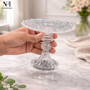 NFI essentials Crystal Clear Dessert Pedestal Stand Vintage Style Cake Plate Diamond Pattern Serving Platter Cakes, Pastries & Desserts Display for Parties, Weddings, and Gift