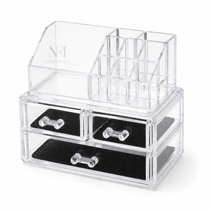 NFI essentials Acrylic Makeup Organizer, Cosmetic Storage Box, 3 Drawers