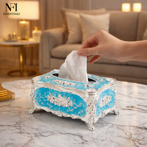 NFI essentials Tissue Holder Box, European Style Luxurious Tissue Cover for Home, Office, Bedroom, Restaurant, Vintage Plastic Rose Tissue Box Holder for Home Office Decoration