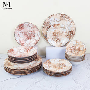 NFI essentials 24 pcs Ceramic Dinner Set for Dining Patchwork Pattern Microwave & Dishwasher Safe Crockery Quality Porcelain