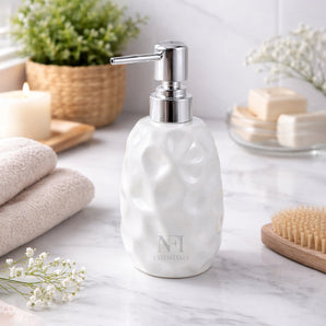 NFI essentials Ceramic Liquid Soap Dispenser with Gold Color Pump, Leak-Proof Design, Lotion Dispenser for Bathroom, Kitchen & Wash Basin, Handwash Bottle