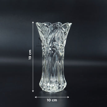 NFI essentials 7.4 Inches Crystal Clear Glass Vases for Flowers with Embossed Floral Design for Fresh or Artificial Flowers Decorative Centerpiece 400ml - AYAHA ENTERPRISES PRIVATE LIMITED