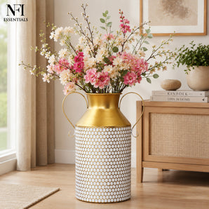 NFI essentials Metal Flower Vase with Dual Handles for Home Decor