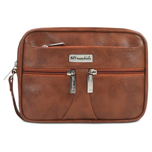 NFI essentials Leatherette Travel Wrist Pouch for Mens (Tan)