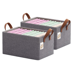 NFI essentials Pack of 2 Closet Organizer Box with Handles Large Foldable Storage Basket for Organizing Cloths, Toys, Books, Shelves, Space Saver Wardrobe Organizer