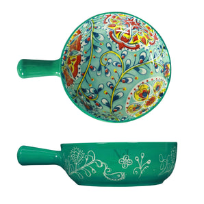 NFI essentials Ceramic Snack Bowl with Handle Serving Bowl Microwave & Dishwasher Safe Ideal for Soup, Salads, Noodles & Side Dishes (650ml)