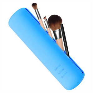 NFI essentials Large Travel Makeup Brush Holder, Silicone Portable Cosmetic Face Brushes Case with Magnetic Closure, Soft and Sleek WaterProof Small Makeup Brush Pouch