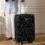 NFI Essentials Stretchable Black Geometric Printed Trolley Suitcase Cover 180 GSM Protective Luggage Cover for 4-Wheel Suitcases Anti-Scratch, Dustproof & Washable (22-24 Inch) - AYAHA ENTERPRISES PRIVATE LIMITED