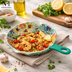 NFI essentials Ceramic Snack Bowl with Handle Serving Bowl Microwave & Dishwasher Safe Ideal for Soup, Salads, Noodles & Side Dishes (650ml)