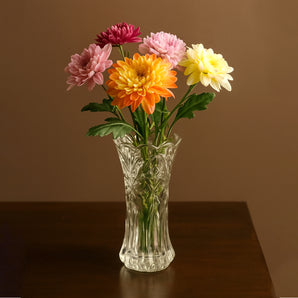 NFI essentials 7.4 Inches Crystal Clear Glass Vases for Flowers with Embossed Floral Design for Fresh or Artificial Flowers Decorative Centerpiece 400ml