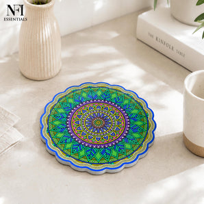 NFI essentials Ceramic Round Shape Table Trivet Coaster with Cork Base Perfect for Hot Dishes, Bowl, Teapots Premium Hot Coaster Heat-Resistant & Stylish (16 Cm)