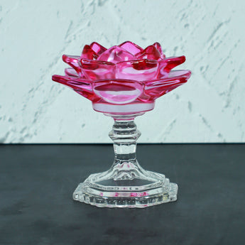 NFI essentials Tealight Lotus Flower Candle Holder with Clear Pedestal Base Artistic Centerpiece for Home Décor, Meditation, Special Occasions, and Festive Lighting - AYAHA ENTERPRISES PRIVATE LIMITED