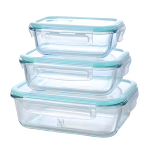 NFI essentials Food Safe Glass Containers Set of 3 With Airtight Lids Leak-Proof, Microwave, Freezer & Dishwasher Safe Borosilicate Meal Prep for Fresh, Healthy Food Storage 1040ml, 640ml & 370ml