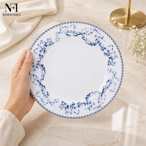 NFI essentials 8 inch Ceramic Quarter Plate with Elegant Blue Floral Design, Premium Serving Plate for Snacks, Desserts, Breakfast & Appetizers, Microwave & Dishwasher Safe Kitchen Plate
