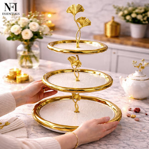 NFI essentials Ceramic 3-Tier Serving Stand, Dessert & Snack Display Tray, Cupcake Display and Cake Stand Detachable Serving Dessert Tower.
