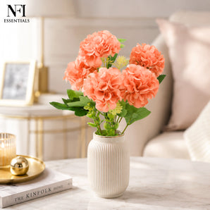 NFI essentials Artificial White Hydrangea Flower Bunch for Home Decor, Floral Bouquet with Realistic Green Leaves, Decorative Artificial Flowers for Vase, Living Room, Office