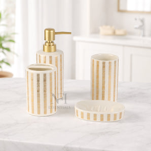 NFI essentials Ceramic 4 Piece Bathroom Accessories Set, Soap Dispenser, Toothbrush Holder, Tumbler & Soap Dish For Washroom Decor And House Warming Gift