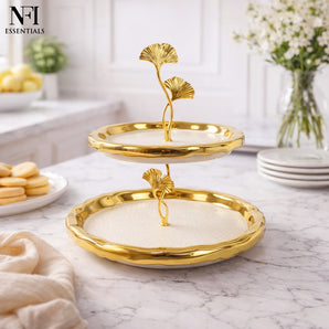 NFI essentials Ceramic 2-Tier Serving Stand, Dessert & Snack Display Tray, Cupcake Display and Cake Stand Detachable Serving Dessert Tower