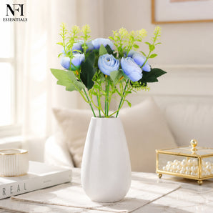 NFI essentials Artificial Peony Flower Bunch for Home Decoration, Peach Rose Floral Bouquet with Green Leaves, Decorative Faux Flowers for Vase Arrangement, Living Room, Office, Wedding