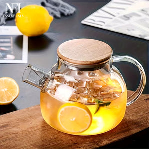 NFI essentials Glass Teapot with Bamboo Lid & Stainless Steel Coil Filter, Elegant Glass Tea Pot for Loose Leaf Tea, Coffee & Herbal Infusions, Heat Resistant Kettle Stovetop & Microwave Safe