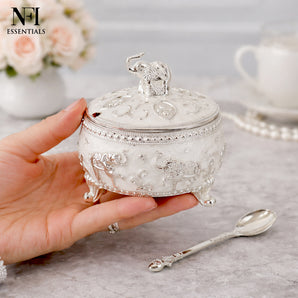 NFI essentials Premium Elephant Design Decorative Sugar Pot with Lid & Spoon, Dry Fruit & Mouth Freshener Container, Serving Jar for Saunf, Sugar, Candy & Spices Decorative Kitchen Tableware