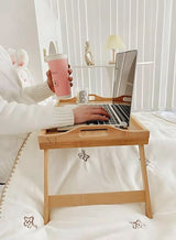 NFI essentials Bamboo Wood Foldable Breakfast Table, Bed Tray with Folding Legs, Serving Tray for Food Snacks, Portable Laptop Study Desk Table for Serving Dinner Tea (49x30 cm) - AYAHA ENTERPRISES PRIVATE LIMITED