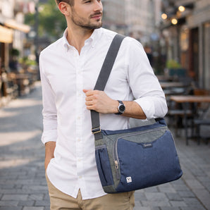 NFI essentials Sling Cross Body For College, Classes, Travel & Business, Satchel Messenger One Side Shoulder With Adjustable Strap (Blue)