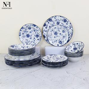 NFI essentials 24 pcs Ceramic Dinner Set for Dining Patchwork Pattern Microwave & Dishwasher Safe Crockery Quality Porcelain