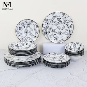 NFI essentials 24 pcs Ceramic Dinner Set for Dining Patchwork Pattern Microwave & Dishwasher Safe Crockery Quality Porcelain