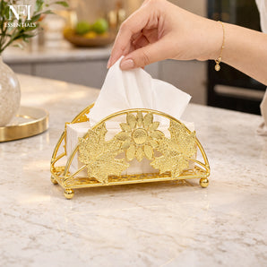 NFI essentials Metal Tissue Holder Stand with Modern Cutwork Design, Napkin Holder for Dining Table, Kitchen & Living Room, Decorative Tissue Dispenser for Home, Office & Gifting