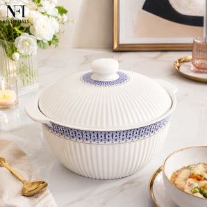 NFI essentials Ceramic Casserole Serving Bowl Set with Lid, Soup & Curry Bowl for Kitchen & Dining, Microwave Safe Ceramic Serving Dish for Dal, Sabzi, Rice, Pasta & Food Storage (Large)
