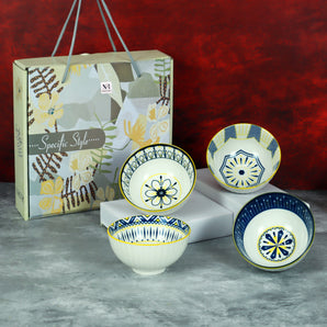 NFI essentials Set of 4 Ceramic Multipurpose Serving Bowls Porcelain Side Bowls for Noodles, Ramen, Snacks, Soups, and Curries  Microwave & Dishwasher Safe Ideal for Gifting (320 ml)