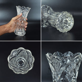 NFI essentials 7.4 Inches Crystal Clear Glass Vases for Flowers with Embossed Floral Design for Fresh or Artificial Flowers Decorative Centerpiece 400ml - AYAHA ENTERPRISES PRIVATE LIMITED