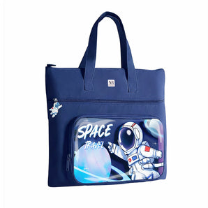 NFI essentials Polyester Insulated Lunch Bag with Front Zipper Pocket for Kids, School, Picnic, Outdoor Tiffin, Reusable Waterproof & Leakproof Lining Dabba Bag (Dark Blue)