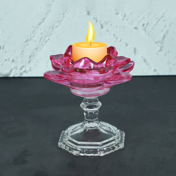 NFI essentials Tealight Lotus Flower Candle Holder with Clear Pedestal Base Artistic Centerpiece for Home Décor, Meditation, Special Occasions, and Festive Lighting - AYAHA ENTERPRISES PRIVATE LIMITED