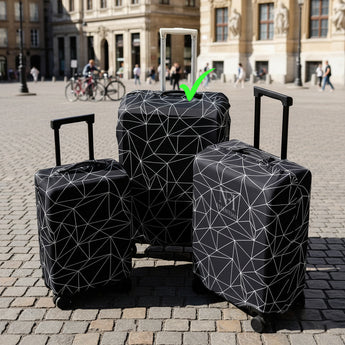 NFI Essentials Stretchable Black Geometric Printed Trolley Suitcase Cover 180 GSM Protective Luggage Cover for 4-Wheel Suitcases Anti-Scratch, Dustproof & Washable (22-24 Inch) - AYAHA ENTERPRISES PRIVATE LIMITED