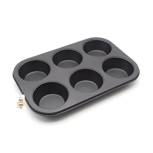 NFI essentials Non-Stick Teflon Coated 6 Cup Muffin Tray Carbon Steel Cake Mold/Baking Tray/Tin/Pan - Oven Safe, Microwave Safe, Small Pans