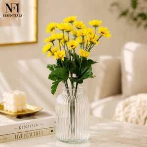 NFI essentials Artificial Sunflower Flower Bunch for Home Decoration, Realistic Yellow Faux Sunflower Bouquet with Green Leaves, Flowers for Vase Decoration for Living Room, Office, Wedding